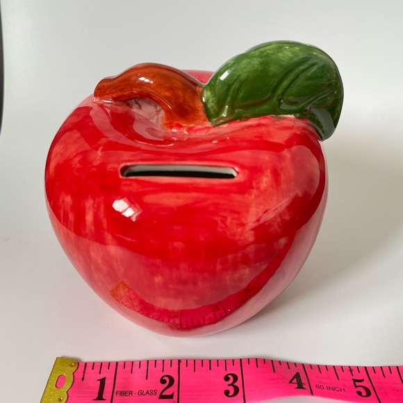 Vintage handmade Ceramic Coin bank Apple shaped piggy bank - Picture 3 of 10